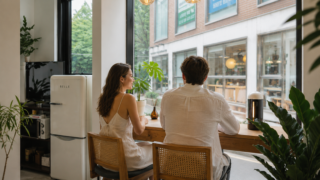 A quiet corner of Earthness Spa overlooking Gyeongui Line Forest Park in Mapo, Seoul.